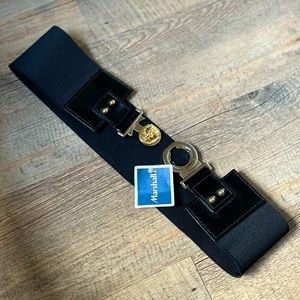 Black Elastic Belt with Gold Lion Buckle